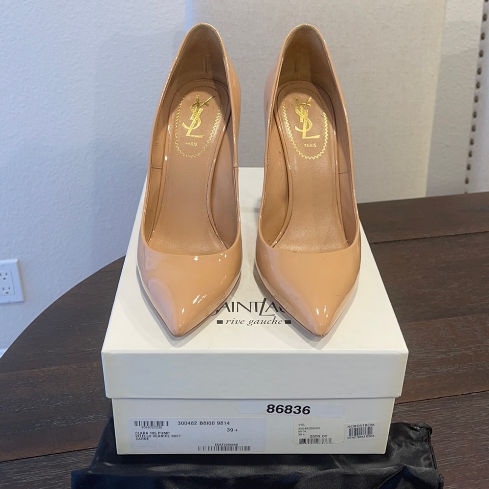 Nude patent leather YSL pumps